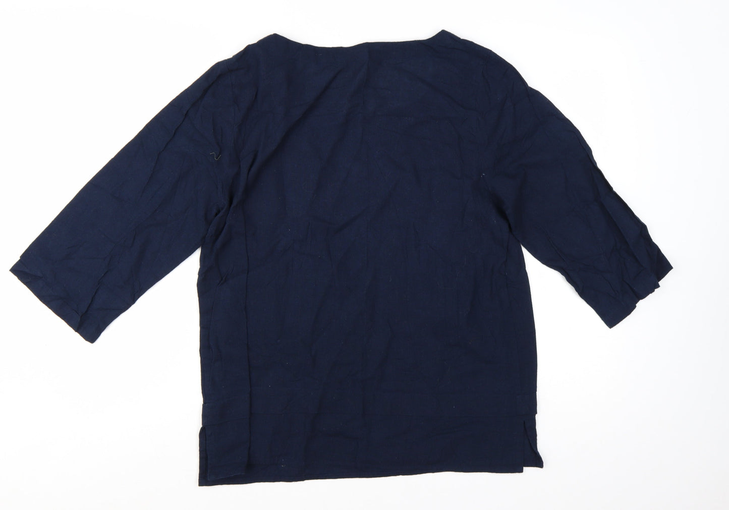 Cotton Traders Women’s Blue Linen Blend 3/4 Sleeve Blouse Size 12