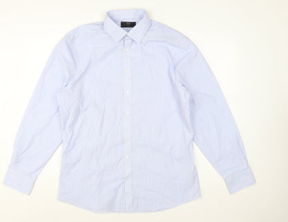 Marks and Spencer Men’s Blue Striped Slim Fit Long Sleeve Shirt Size 17