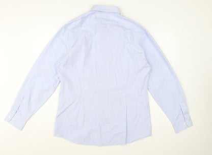 Marks and Spencer Men’s Blue Striped Slim Fit Long Sleeve Shirt Size 17