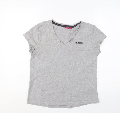 LA Gear Women's Grey V-Neck Short Sleeve Cotton T-Shirt UK 12