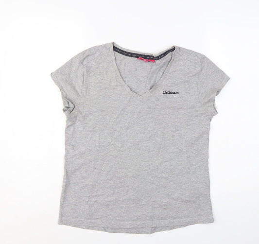 LA Gear Women's Grey V-Neck Short Sleeve Cotton T-Shirt UK 12