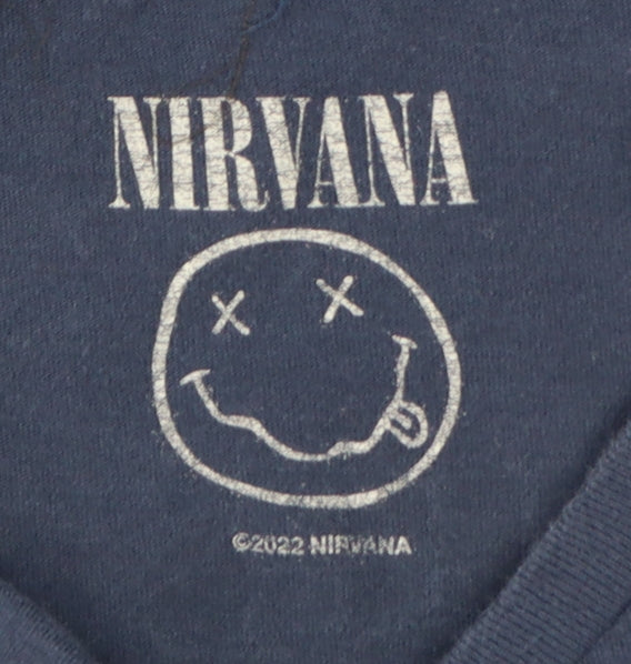 Gildan Nirvana Women's Blue Short Sleeve Cotton Band T-Shirt M