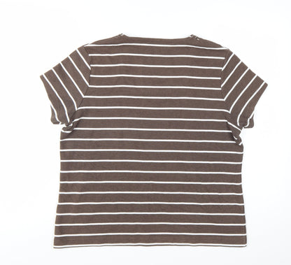 Dash Women's Brown Striped Square Neck T-Shirt Size 18