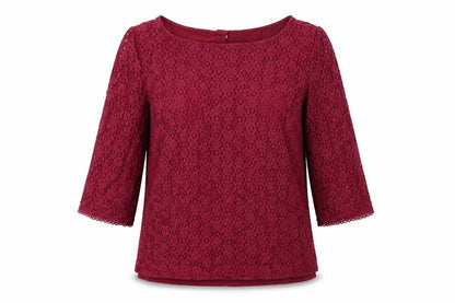 Next Women Red Lace 3/4 Sleeve Tunic Blouse Size 12