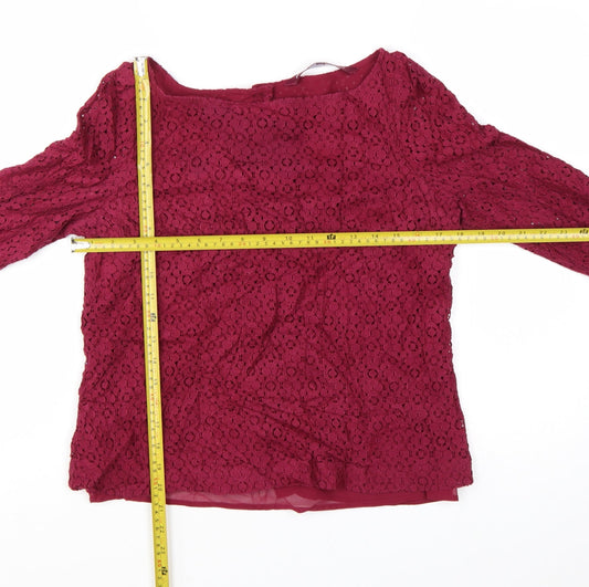 Next Women Red Lace 3/4 Sleeve Tunic Blouse Size 12