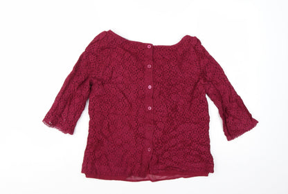 Next Women Red Lace 3/4 Sleeve Tunic Blouse Size 12