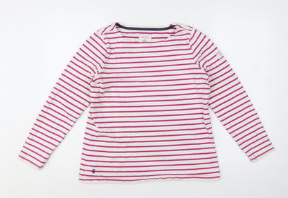 Joules Womens White Pink Striped Long Sleeve Cotton Nautical Top Size 12