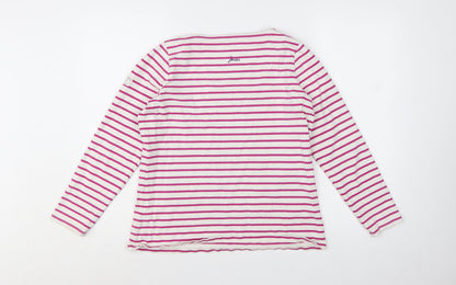 Joules Womens White Pink Striped Long Sleeve Cotton Nautical Top Size 12