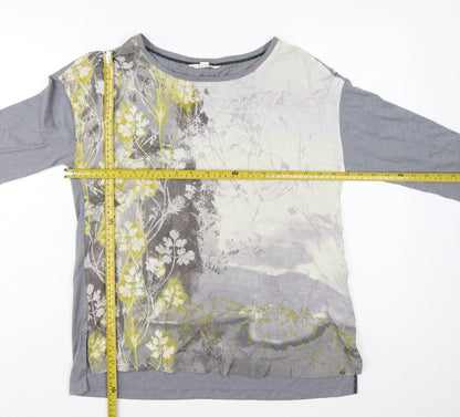White Stuff Womens Grey Floral 3/4 Sleeve T-Shirt UK 14