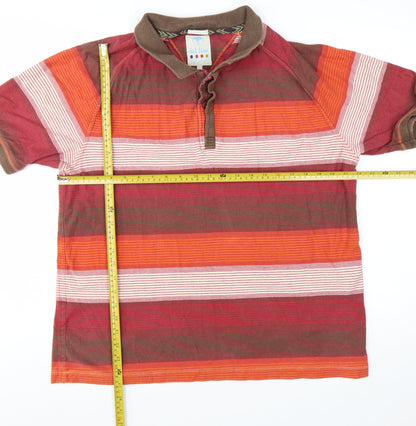 Fat Face Men's Red Striped Cotton Polo Shirt Size L