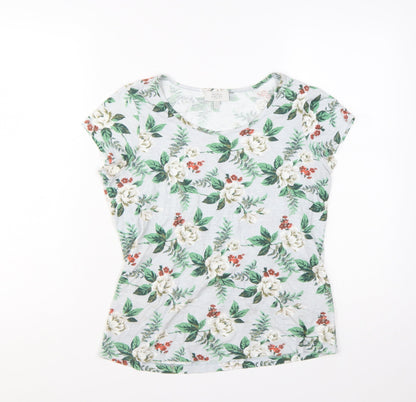 Laura Ashley Women’s White Floral Cotton T-Shirt UK 10