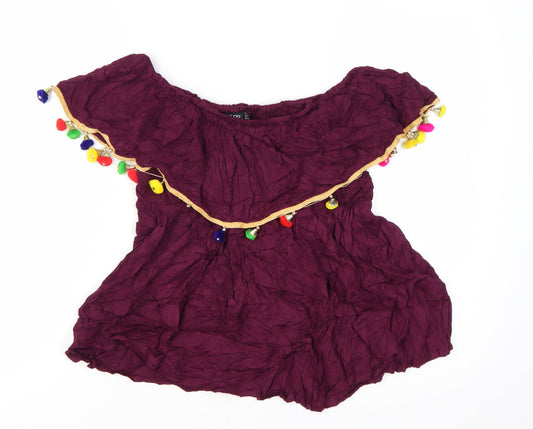 Boohoo Womens Purple Off Shoulder Peasant Blouse Size 10
