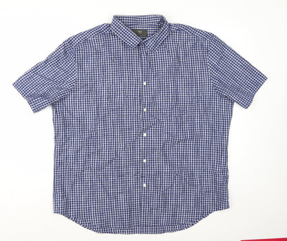 Marks and Spencer Men's Blue Check Short Sleeve Button-Up Shirt 3XL
