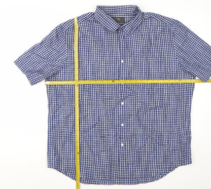 Marks and Spencer Men's Blue Check Short Sleeve Button-Up Shirt 3XL