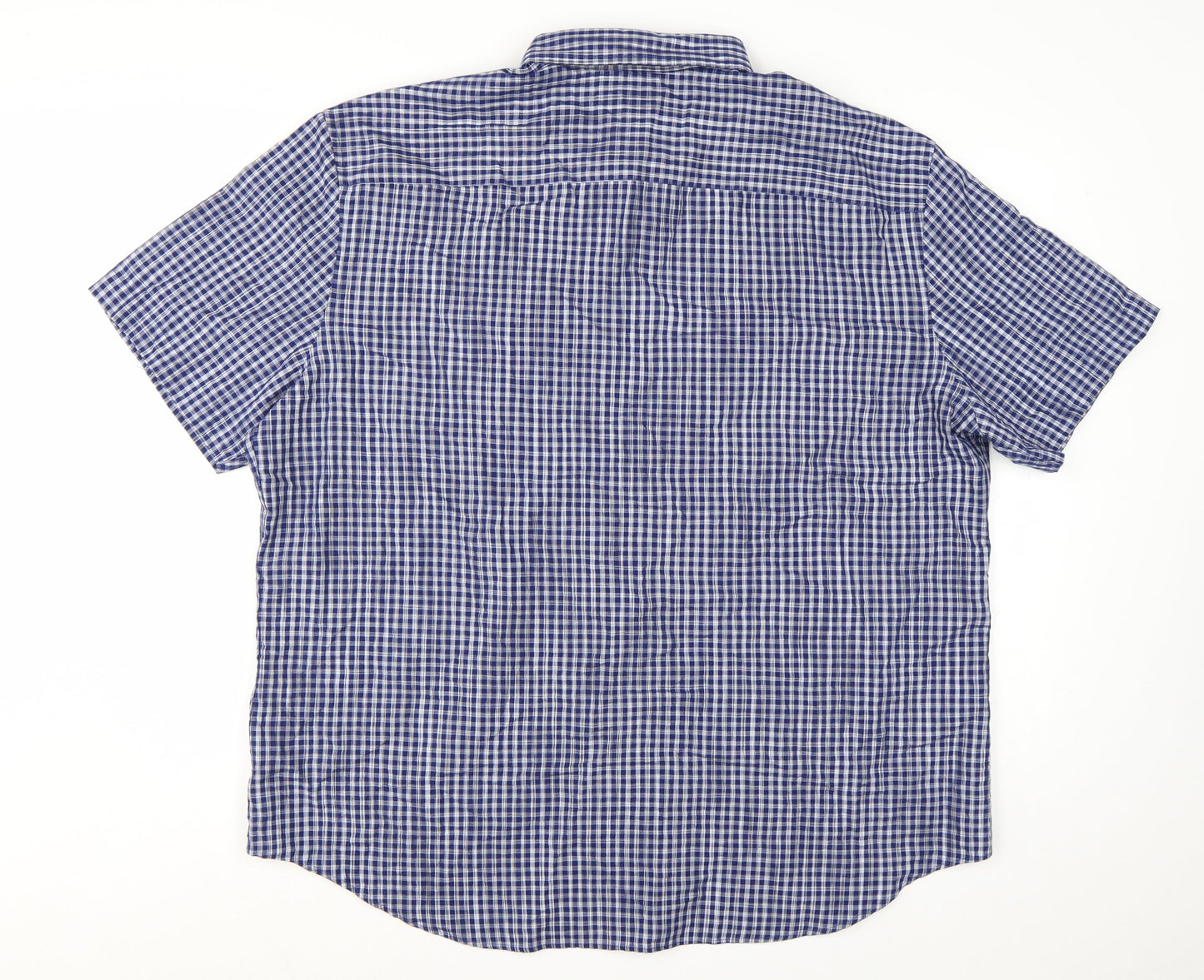 Marks and Spencer Men's Blue Check Short Sleeve Button-Up Shirt 3XL