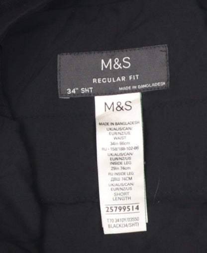 Marks and Spencer Men's Black Regular Fit Dress Pants 34W 29L