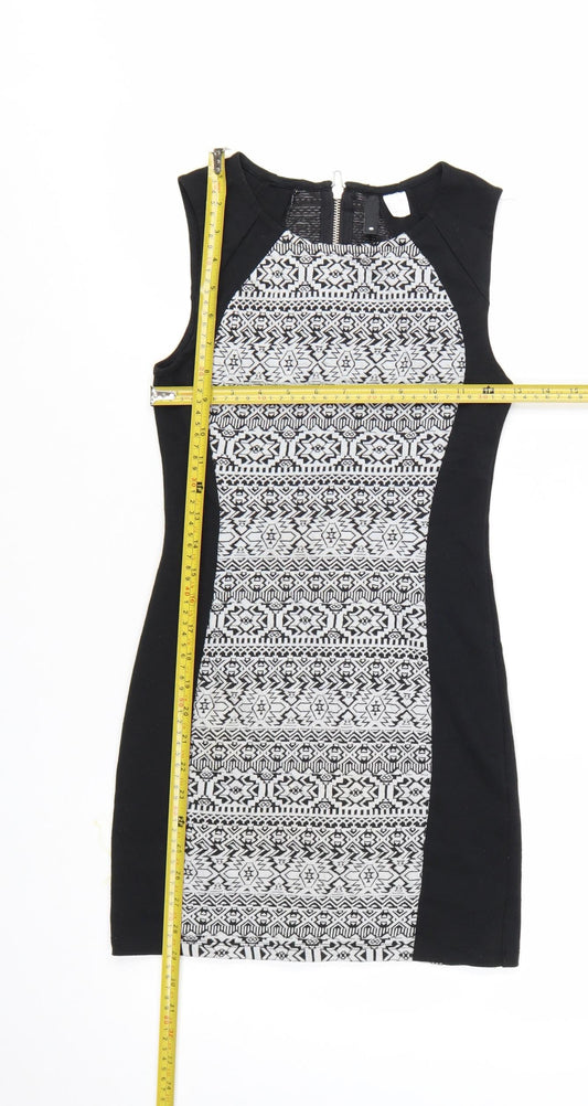 H&M Divided Women’s Black Geometric Bodycon Dress Size 8