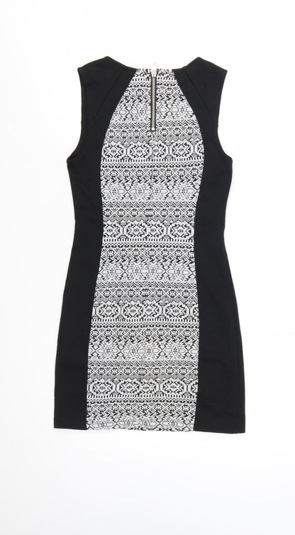 H&M Divided Women’s Black Geometric Bodycon Dress Size 8