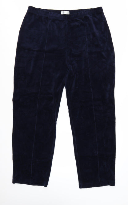 David Nieper Women's Blue Velvet Straight Leg Stretch Trousers UK 18