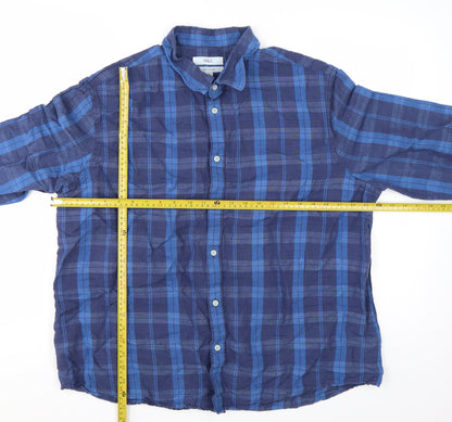 Marks and Spencer Men’s Blue Check Linen Blend Button-Up Shirt 2XL