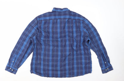 Marks and Spencer Men’s Blue Check Linen Blend Button-Up Shirt 2XL