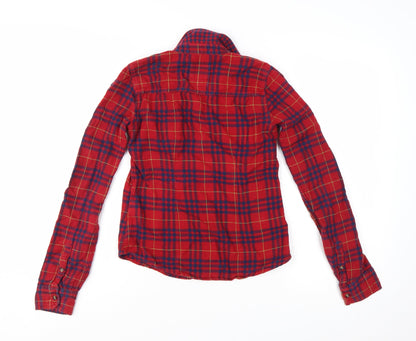 Hollister Womens Red Plaid Flannel Button-Up Shirt XS
