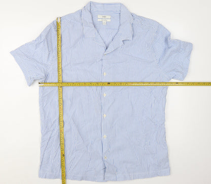 Marks and Spencer Men's Blue Striped Short Sleeve Cotton Button-Up Shirt XL