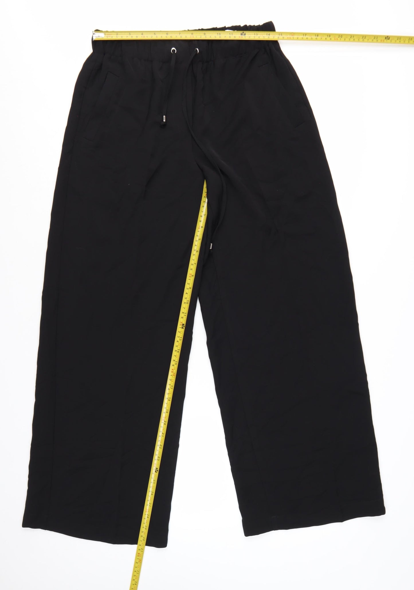 ZARA Womens Black Wide-Leg Polyester Drawstring Trousers L