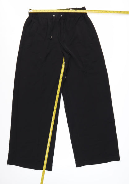 ZARA Womens Black Wide-Leg Polyester Drawstring Trousers L