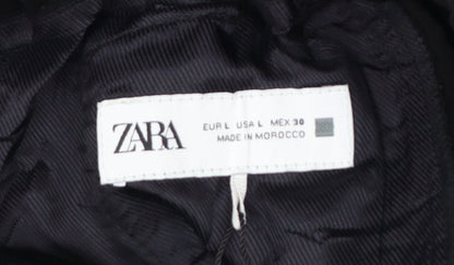 ZARA Womens Black Wide-Leg Polyester Drawstring Trousers L