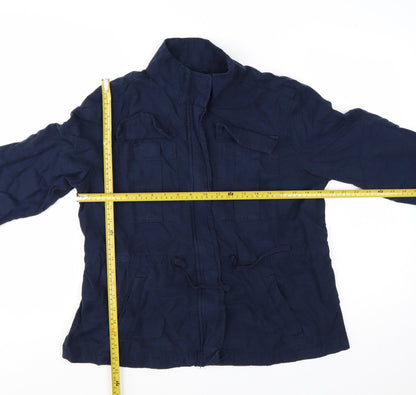 Marks and Spencer Women's Blue Military Jacket Size 14 Cotton Lyocell