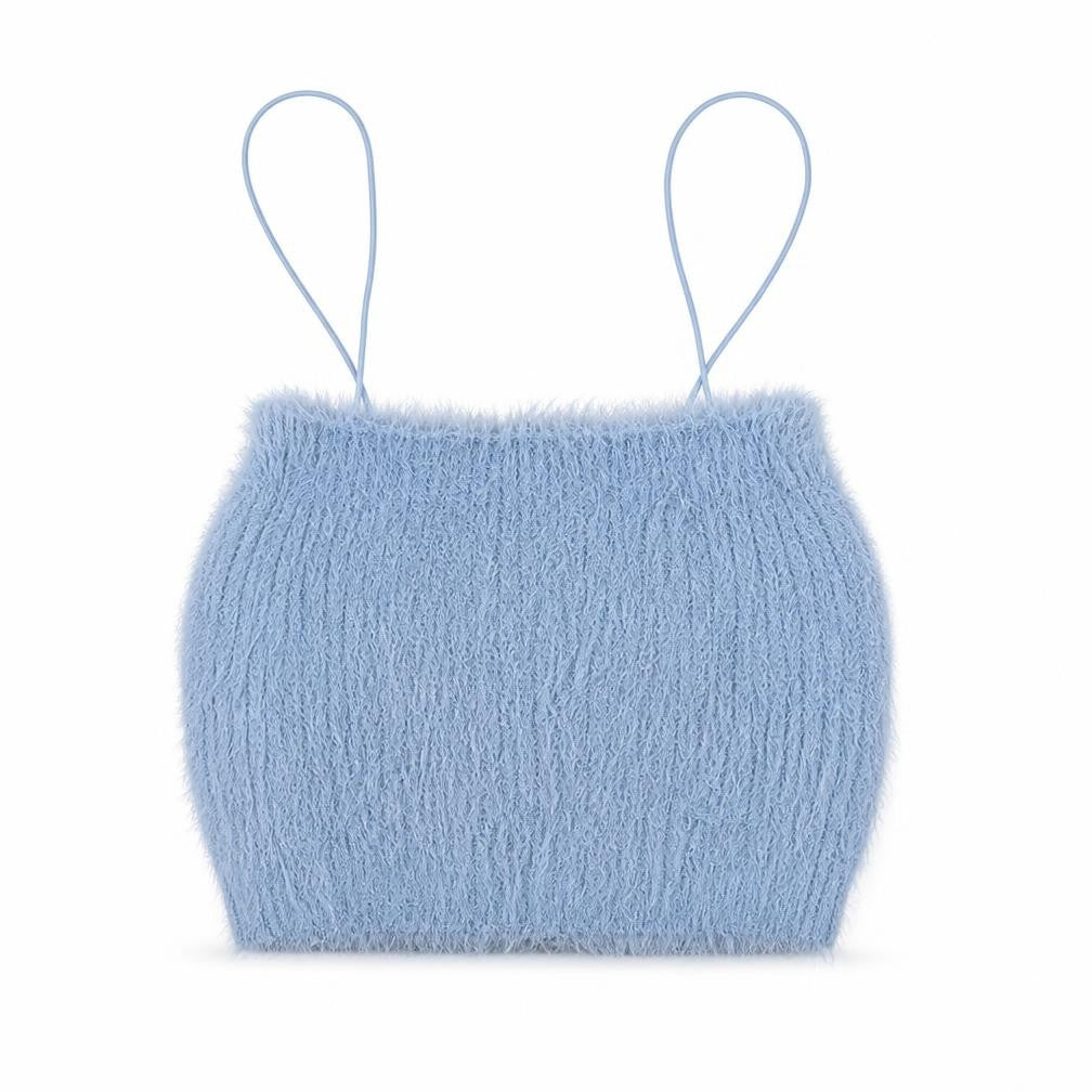 Zara Women Blue Fuzzy Camisole Tank Top Size S Knit Spaghetti Strap