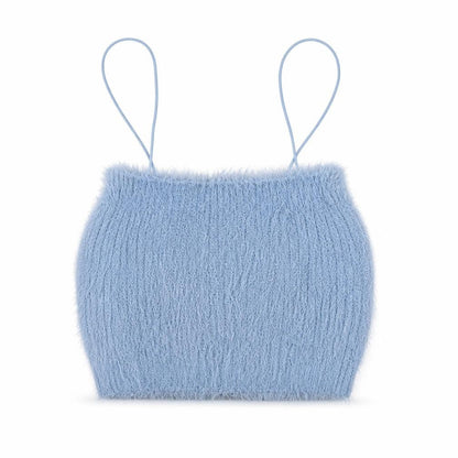 Zara Women Blue Fuzzy Camisole Tank Top Size S Knit Spaghetti Strap