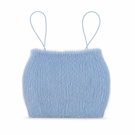 Zara Women Blue Fuzzy Camisole Tank Top Size S Knit Spaghetti Strap