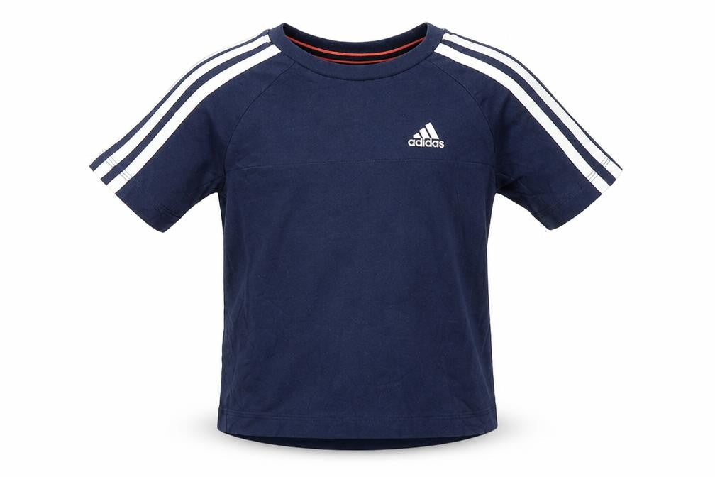 Front view of Adidas boys’ blue short sleeve crew neck climalite cotton t-shirt 5-6 years