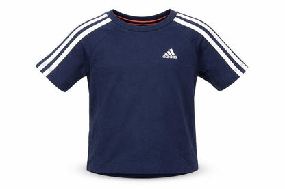 Front view of Adidas boys’ blue short sleeve crew neck climalite cotton t-shirt 5-6 years