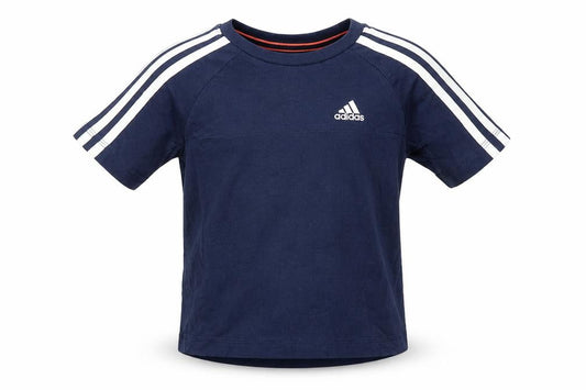 Front view of Adidas boys’ blue short sleeve crew neck climalite cotton t-shirt 5-6 years