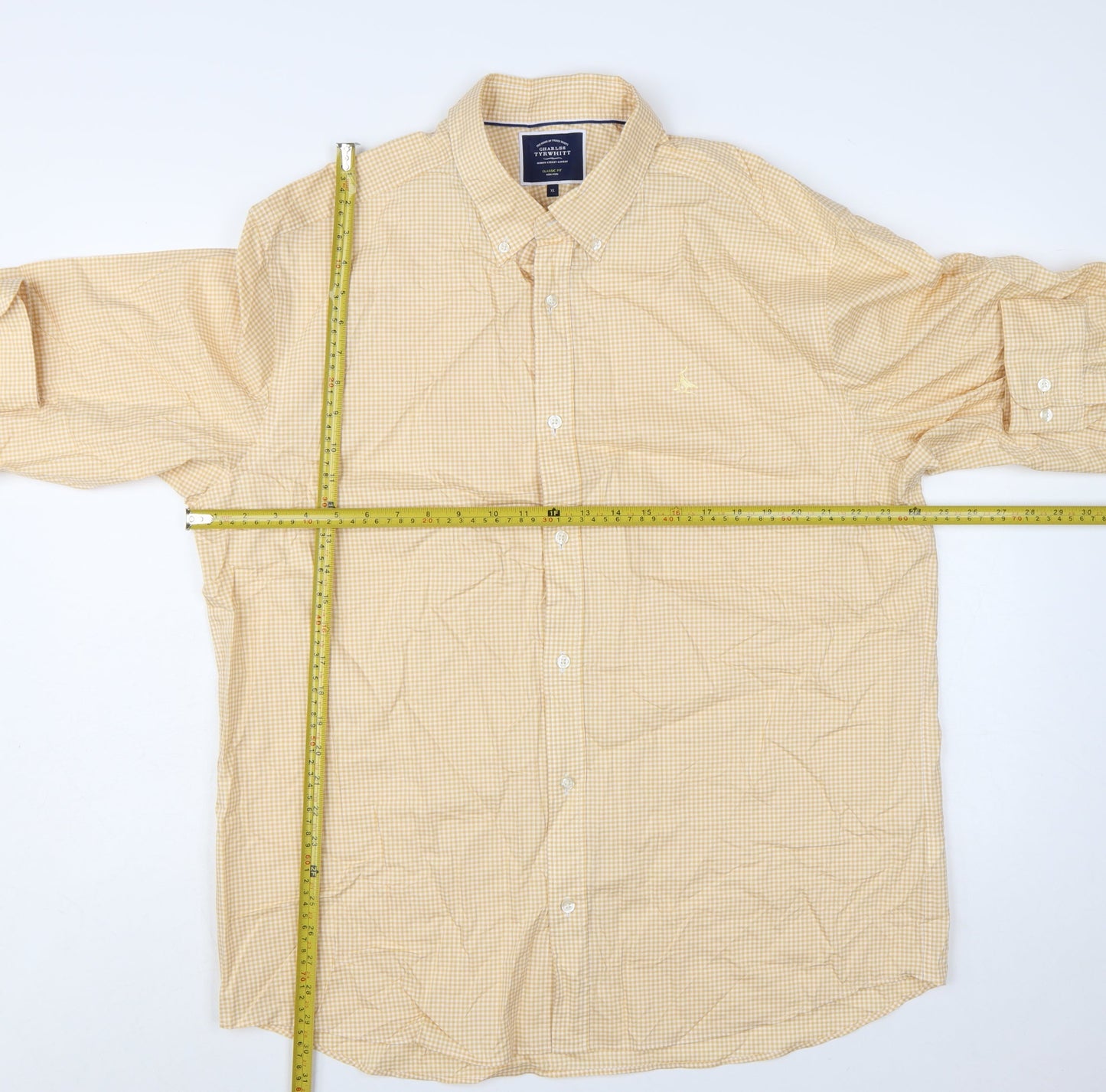 Charles Tyrwhitt Men's Yellow Check Classic Fit Long Sleeve Shirt XL