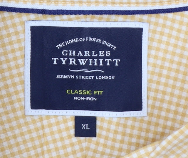 Charles Tyrwhitt Men's Yellow Check Classic Fit Long Sleeve Shirt XL