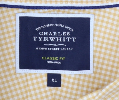 Charles Tyrwhitt Men's Yellow Check Classic Fit Long Sleeve Shirt XL