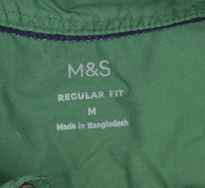 Marks and Spencer Men's Green Regular Fit Cotton Button-Up Shirt M