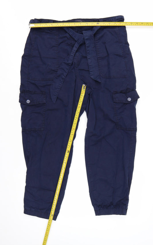 Marks and Spencer Women’s Blue Cargo Trousers Size 16 Belted Lightweight