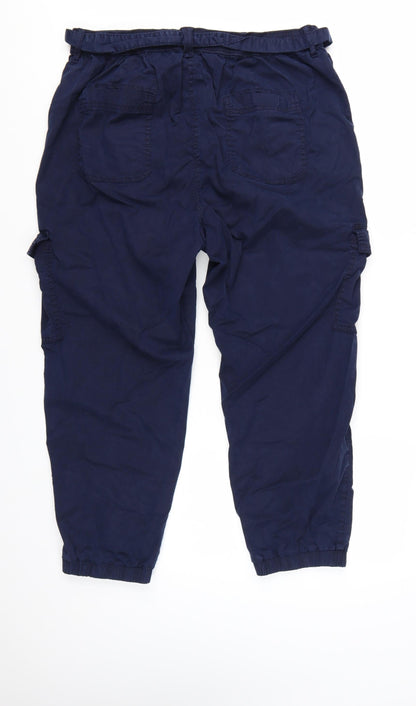 Marks and Spencer Women’s Blue Cargo Trousers Size 16 Belted Lightweight