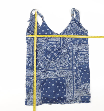 Pull&Bear Women's Blue Paisley Camisole Tank Top Size M Cotton Blend