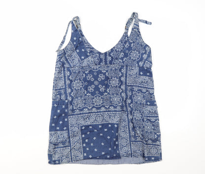 Pull&Bear Women's Blue Paisley Camisole Tank Top Size M Cotton Blend