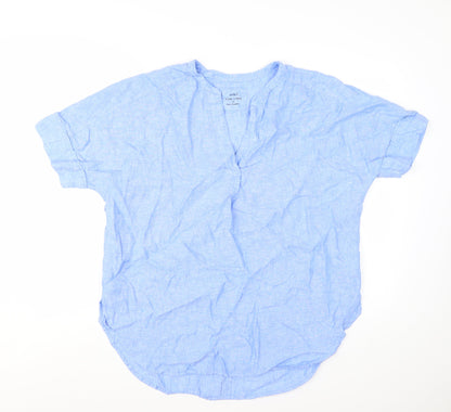Marks and Spencer Women's Blue Linen Chambray V-Neck Blouse Size 16