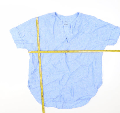 Marks and Spencer Women's Blue Linen Chambray V-Neck Blouse Size 16