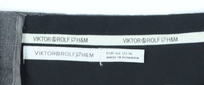H&M Viktor & Rolf Women's Grey Wool Trousers Size 16 Pleated Workwear