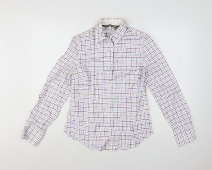 ZARA Basic Women's White Check Long Sleeve Button-Up Shirt Size M