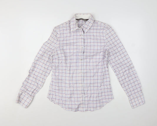 ZARA Basic Women's White Check Long Sleeve Button-Up Shirt Size M